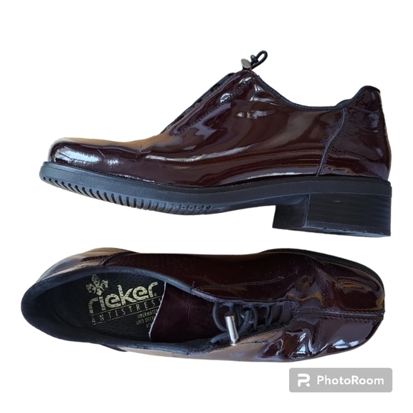 Rieker antistress bordeau patent leather women's shoes heel 1" size 38 - Picture 7 of 14